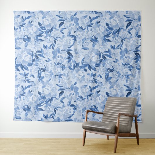 Dusty Blue Waterverf Floral Fotocall Dropback Wandkleed (In Situ (horizontaal))