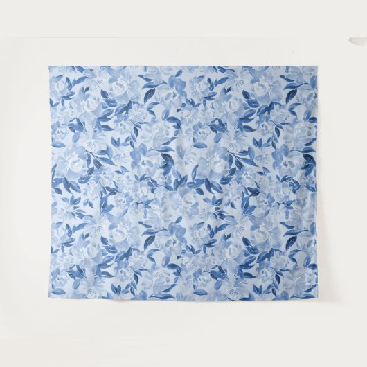 Dusty Blue Waterverf Floral Fotocall Dropback Wandkleed (Voorkant (horizontaal))