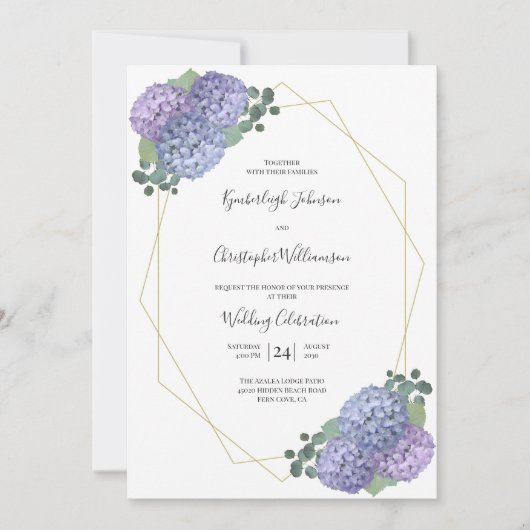 Dusty Blue Waterverf Floral Geometric Wedding Kaart (Voorkant)