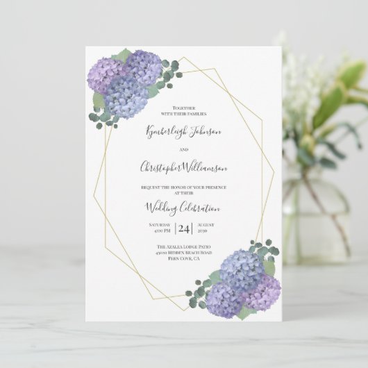 Dusty Blue Waterverf Floral Geometric Wedding Kaart (Staand voorkant)