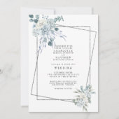 Dusty Blue Waterverf Floral Geometric Wedding Kaart (Voorkant)