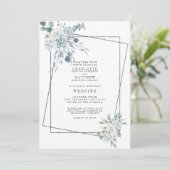 Dusty Blue Waterverf Floral Geometric Wedding Kaart (Staand voorkant)