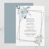 Dusty Blue Waterverf Floral Geometric Wedding Kaart (Voorkant / Achterkant)