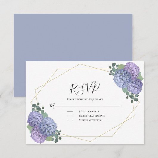Dusty Blue Waterverf Floral Geometric Wedding RSVP Kaartje (Voorkant / Achterkant)
