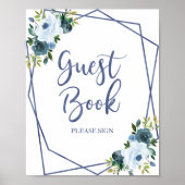 Dusty Blue Waterverf Floral Guest Book Sign Poster (Voorkant)