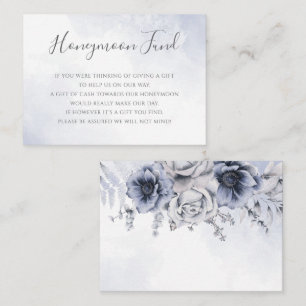 Dusty Blue Waterverf Floral Honeymoon Fonds Informatiekaartje