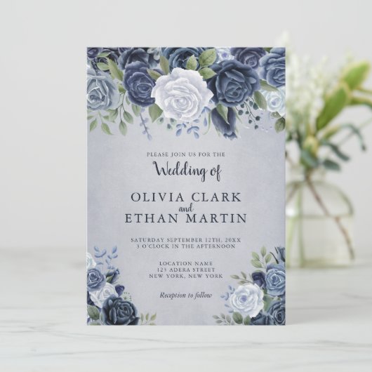 Dusty Blue Waterverf Floral Kaart (Staand voorkant)