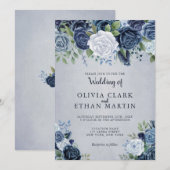 Dusty Blue Waterverf Floral Kaart (Voorkant / Achterkant)