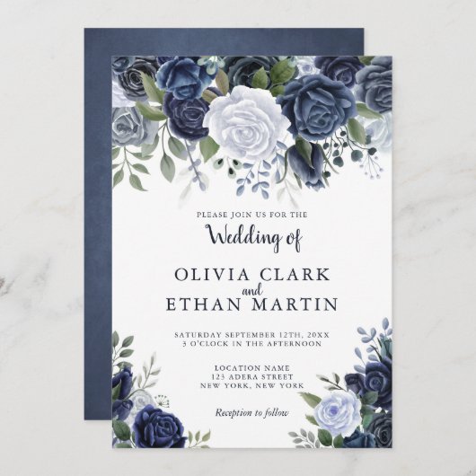 Dusty Blue Waterverf Floral Kaart (Voorkant / Achterkant)