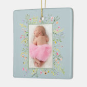 Dusty Blue Waterverf Floral Lijst Foto Keramisch Ornament (Links)