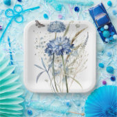 Dusty Blue Waterverf Floral Papieren Bordje (Feest)
