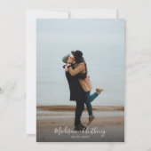 Dusty Blue Waterverf Floral Photo Wedding Kaart (Achterkant)