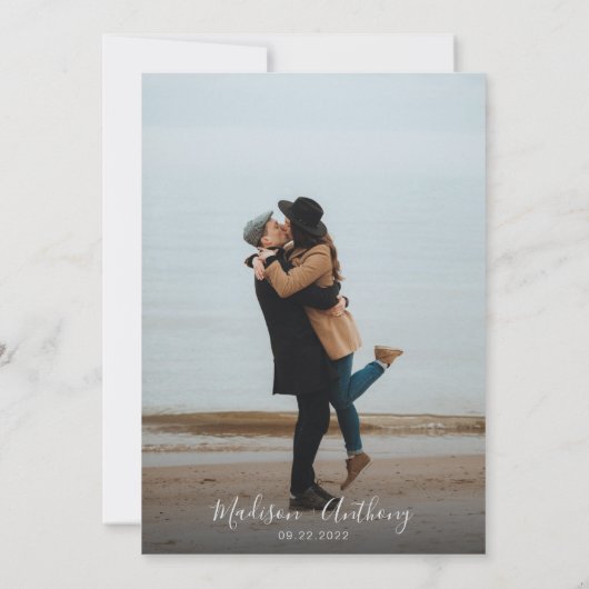 Dusty Blue Waterverf Floral Photo Wedding Kaart (Achterkant)