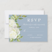 Dusty Blue Waterverf Floral Pioen Bruiloft RSVP (Voorkant)