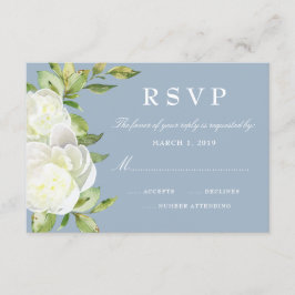 Dusty Blue Waterverf Floral Pioen Bruiloft RSVP Kaartje
