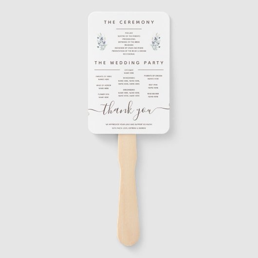 Dusty Blue Waterverf Floral Program Fans Handwaaier (Achterkant)