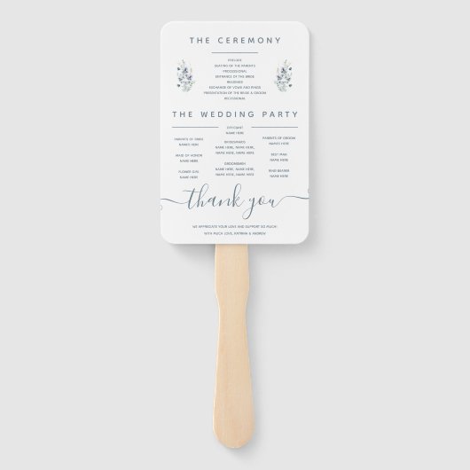 Dusty Blue Waterverf Floral Program Fans Handwaaier (Achterkant)