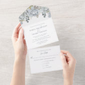 Dusty Blue Waterverf Floral RSVP Meal Choice All In One Uitnodiging (Afscheurbaar)