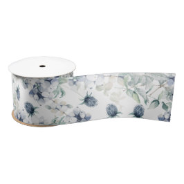 Dusty Blue Waterverf Floral Satin Ribbon Satijnen Lint