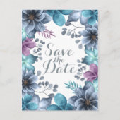 Dusty Blue Waterverf Floral Save the Date Briefkaart (Voorkant)