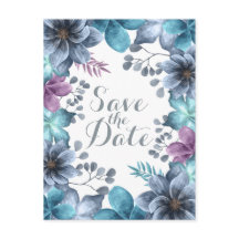 Dusty Blue Waterverf Floral Save the Date