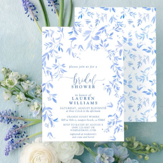Dusty Blue Waterverf Floral Script Vrijgezellenfee Kaart