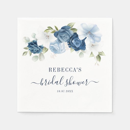 Dusty Blue Waterverf Floral Script Vrijgezellenfee Servet (Voorkant)