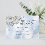 Dusty Blue Waterverf Floral Script Wedding Save The Date (Staand voorkant)