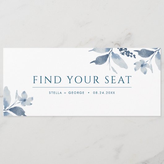 Dusty Blue Waterverf Floral Seating Chart Header (Achterkant)