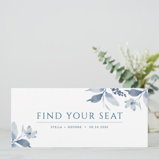 Dusty Blue Waterverf Floral Seating Chart Header (Staand voorkant)