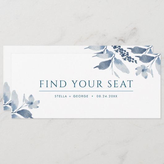 Dusty Blue Waterverf Floral Seating Chart Header (Voorkant / Achterkant)