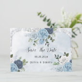 Dusty Blue Waterverf Floral sla de datumkaarten op Kaart (Staand voorkant)