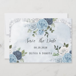 Dusty Blue Waterverf Floral sla de datumkaarten op Kaart