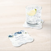 Dusty Blue Waterverf Floral sla onze datum op Kartonnen Onderzetters (Insitu)