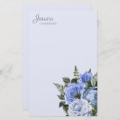 Dusty Blue  Waterverf Floral Stationery Briefpapier (Voorkant / Achterkant)