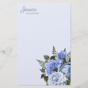 Dusty Blue  Waterverf Floral Stationery Briefpapier