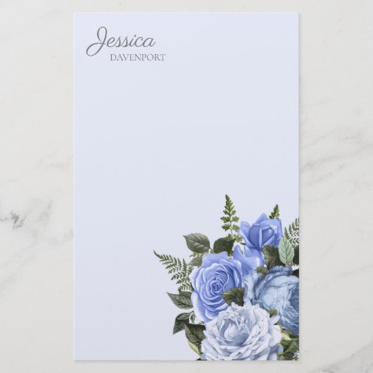 Dusty Blue  Waterverf Floral Stationery Briefpapier (Voorkant)