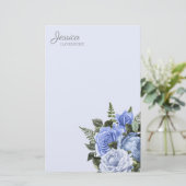 Dusty Blue  Waterverf Floral Stationery Briefpapier (Staand voorkant)