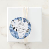 Dusty Blue Waterverf Floral Twin Quinceañera Bedankjes Labels (In situ)