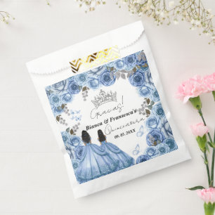 Dusty Blue Waterverf Floral Twin Quinceañera Bedankzakje