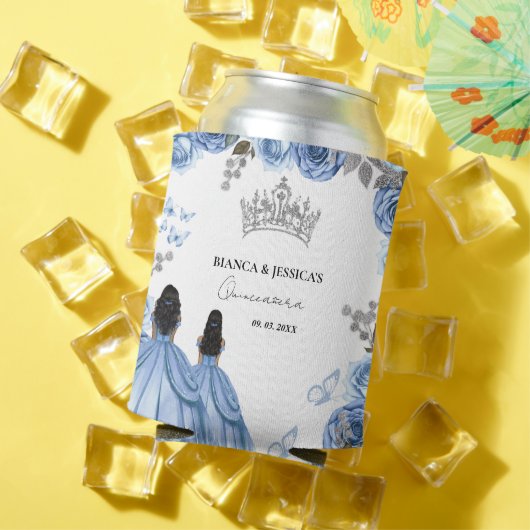 Dusty Blue Waterverf Floral Twin Quinceañera Blikjeskoeler (Insitu Zomer)