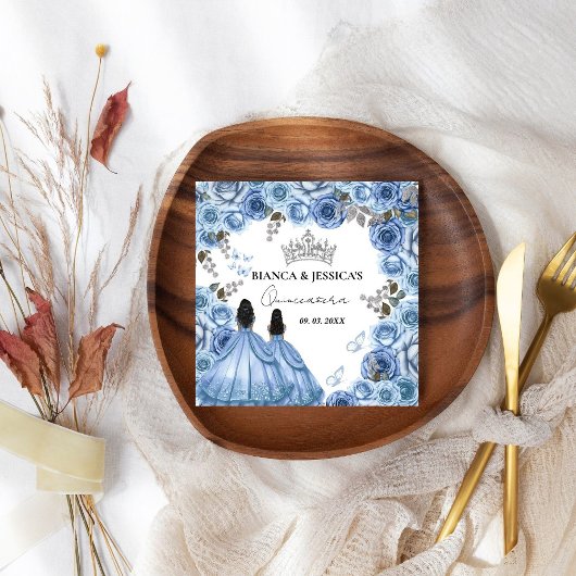 Dusty Blue Waterverf Floral Twin Quinceañera Servet