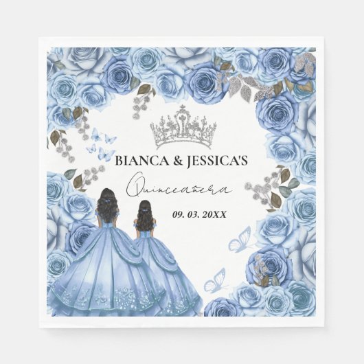 Dusty Blue Waterverf Floral Twin Quinceañera Servet (Voorkant)