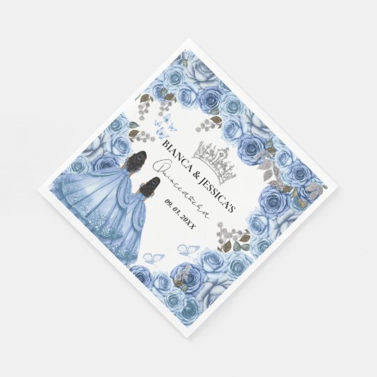 Dusty Blue Waterverf Floral Twin Quinceañera Servet (Hoek)