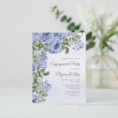 Dusty Blue Waterverf Floral Verloving Briefkaart (Staand voorkant)