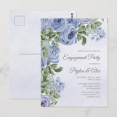 Dusty Blue Waterverf Floral Verloving Briefkaart (Voorkant / Achterkant)