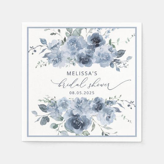Dusty Blue Waterverf Floral Vrijgezellenfeest Napk Servet (Voorkant)