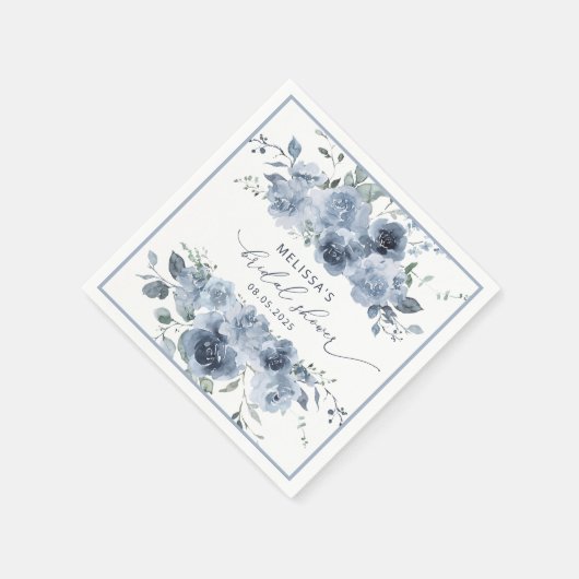 Dusty Blue Waterverf Floral Vrijgezellenfeest Napk Servet (Hoek)