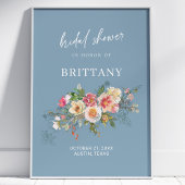 Dusty Blue Waterverf Floral Vrijgezellenfeest Welk Poster