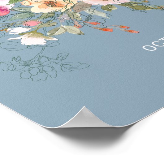 Dusty Blue Waterverf Floral Vrijgezellenfeest Welk Poster (Hoek)